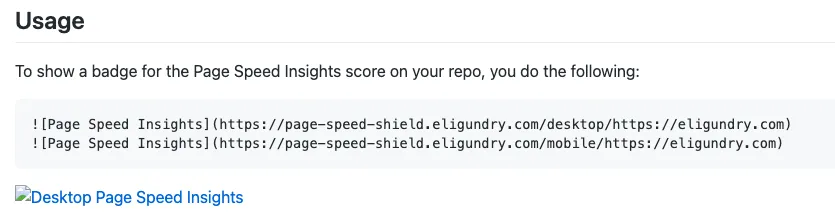 Page Speed shield fails to load on GitHub